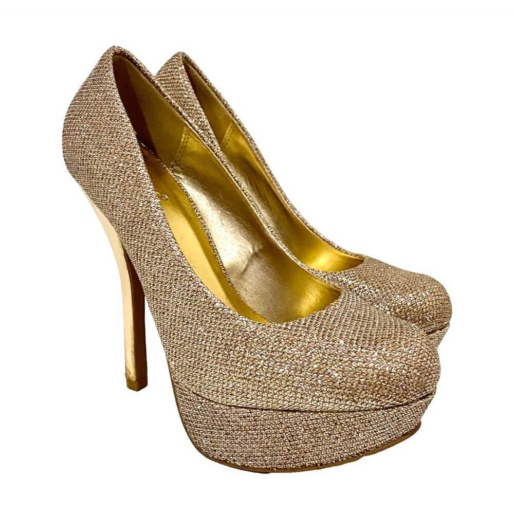 Gold Glitter Platform Stiletto Heels Womens 6 Sparkly Sequin Prom Party Pumps